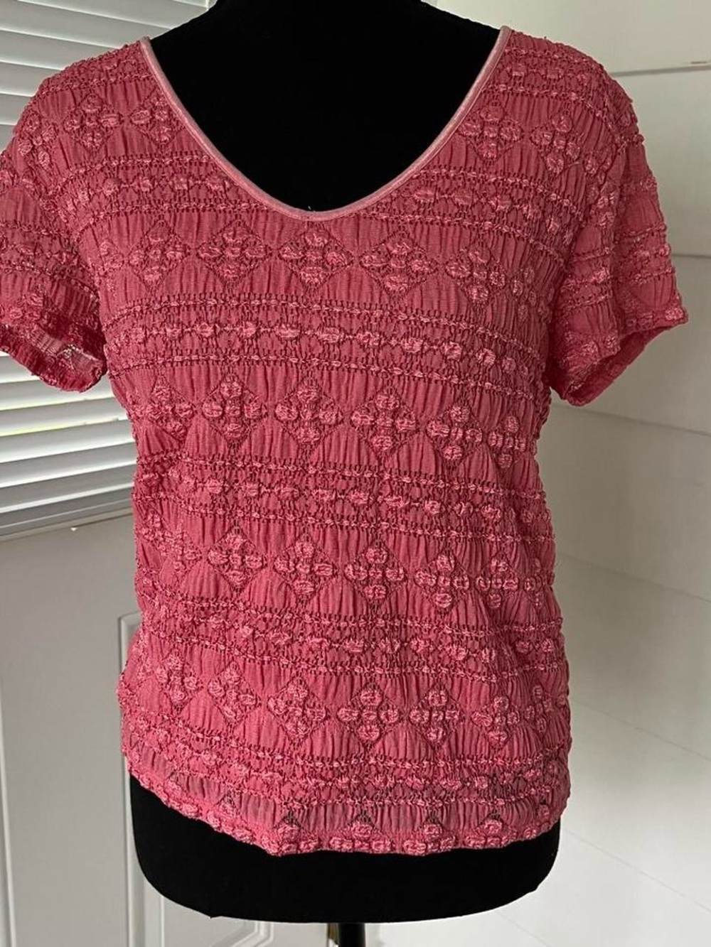 Worthington Rose-Pink Short Sleeve Textured Layered Scoop Neck Top